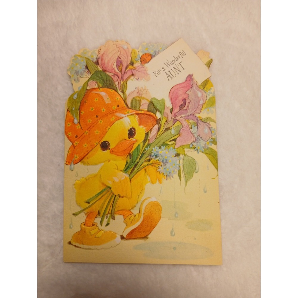 Vintage Aunt  Easter‎ Card Hallmark Duck 2ith Flowers Unmarked W/envelope